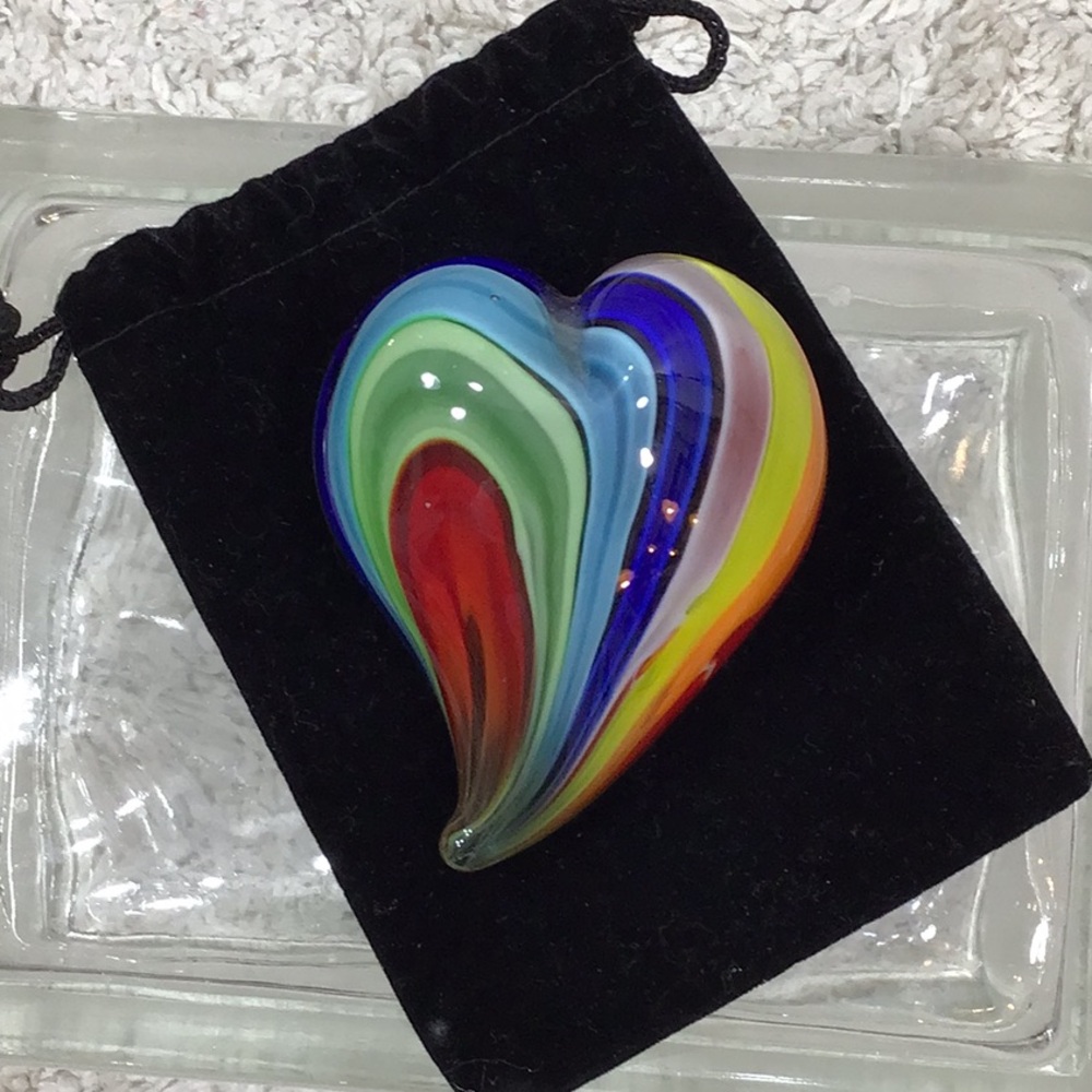 Art glass multicolor rainbow heart shaped blown glass